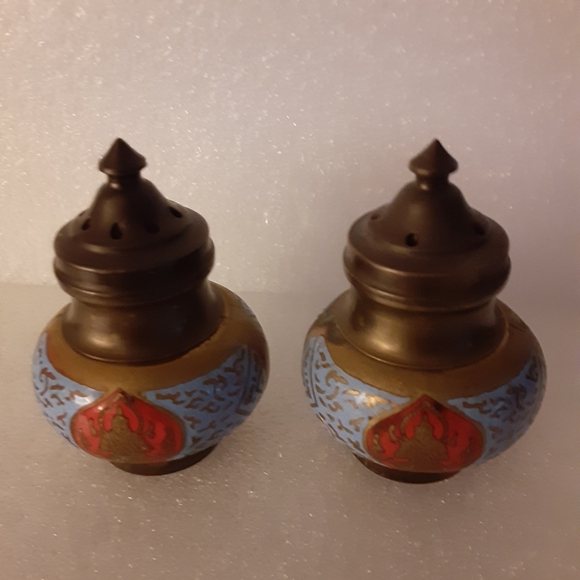 Brass and Enamel Salt and Pepper Set - Picture 2 of 4